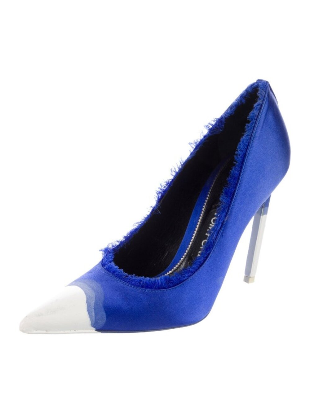 Tom Ford Satin Raw Edge Pumps Cobalt Blue Pointed Toe Heels SS18 Runway 37